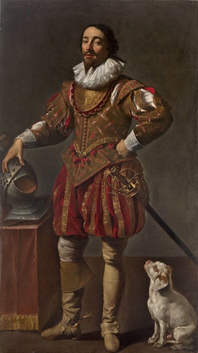 Portrait of a Gentleman with His Dog by Simon Vouet